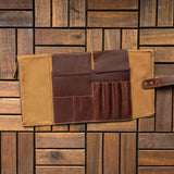 Leather & Canvas Art Roll - Tan & Cognac Brown