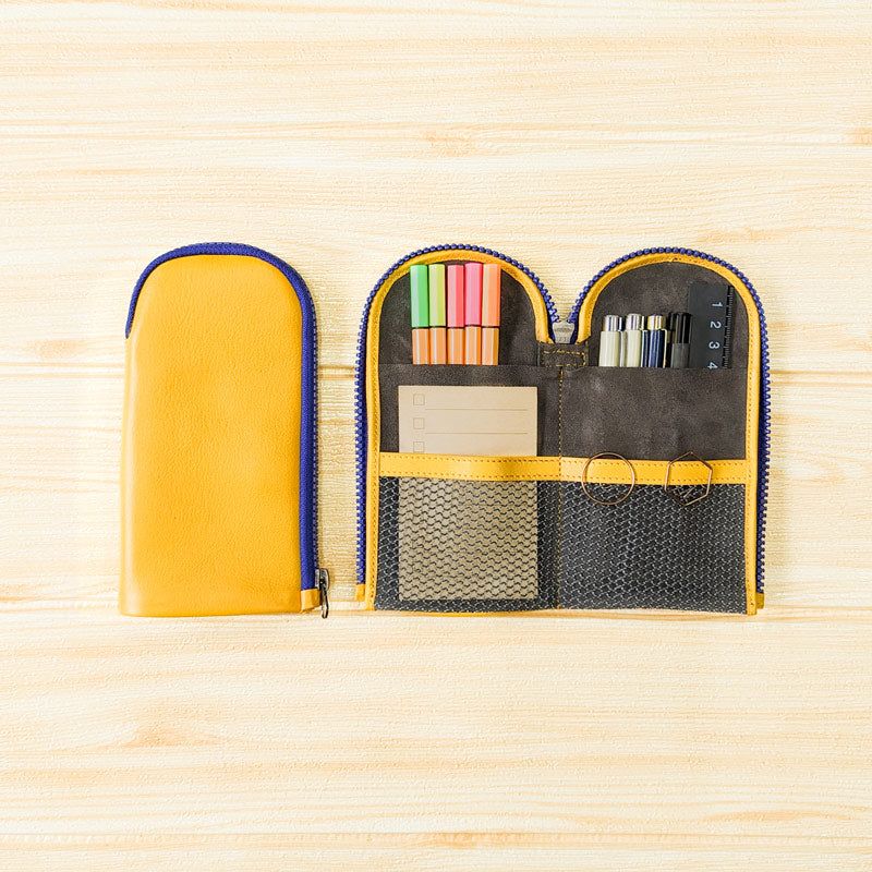 Colour Block Pen Pouch - Sunshine Blue - The Black Canvas