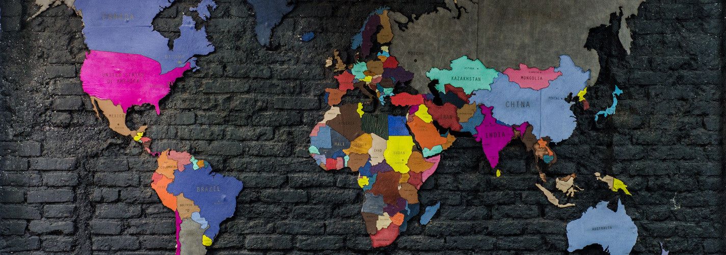 Leather Travel World Map Wall Art Installation