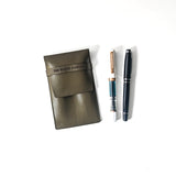 Double Leather Pen Sleeve - Olive Green