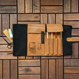 Leather & Canvas Art Roll - Black & Whisky Tan