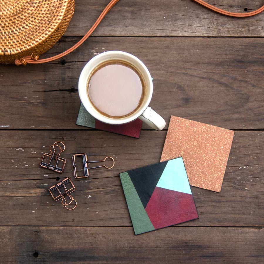Leather & Cork Coasters - The Black Canvas