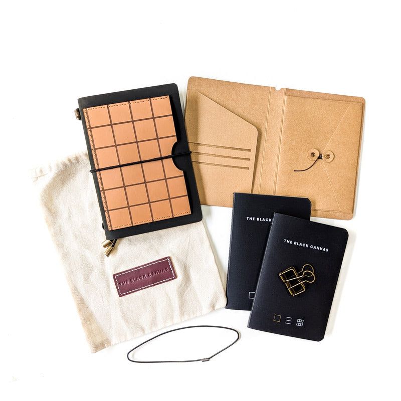 Black w/ Waffle Pocket TBC Travellers Journal | A6 - The Black Canvas