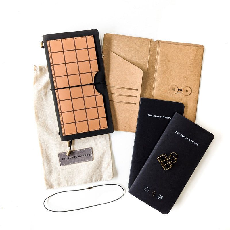 Black w/ Waffle Pocket TBC Travellers Journal | Slim - The Black Canvas