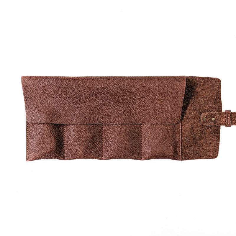 Leather Watch Roll - Large / Brick Red - The Black Canvas