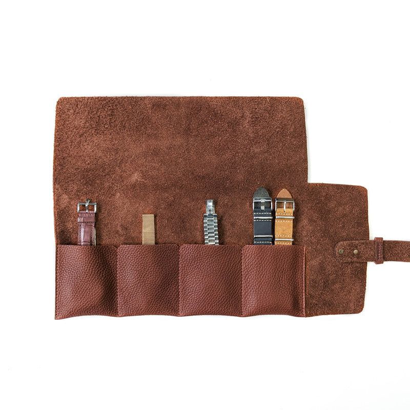 Leather Watch Roll - Large / Brick Red - The Black Canvas