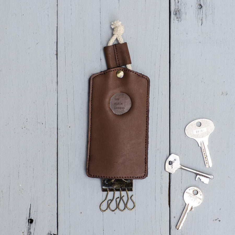 Brown Leather & Felt Key Holder with Cord
