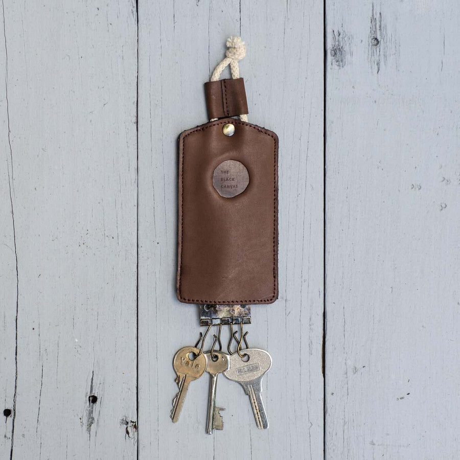 Brown Leather & Felt Key Holder with Cord