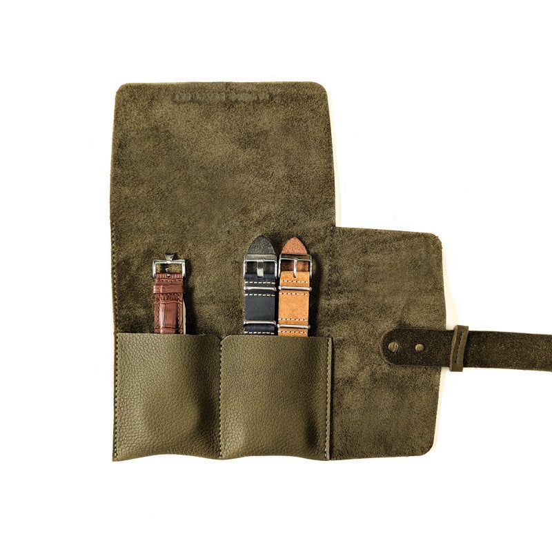 Leather Watch Roll - Small / Cactus Green - The Black Canvas