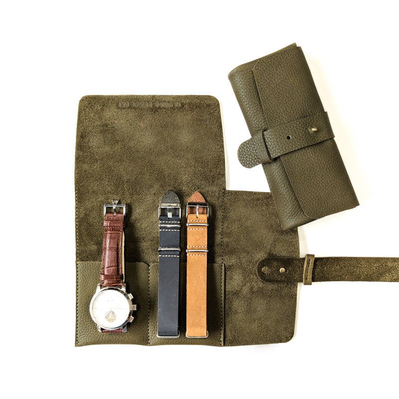 Leather Watch Roll - Small / Cactus Green - The Black Canvas