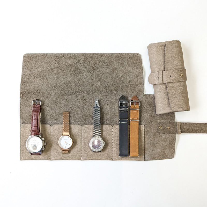 Leather Watch Roll - Large / Clay - The Black Canvas