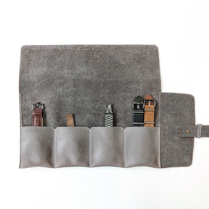 Leather Watch Roll - Large / Cloud Grey - The Black Canvas