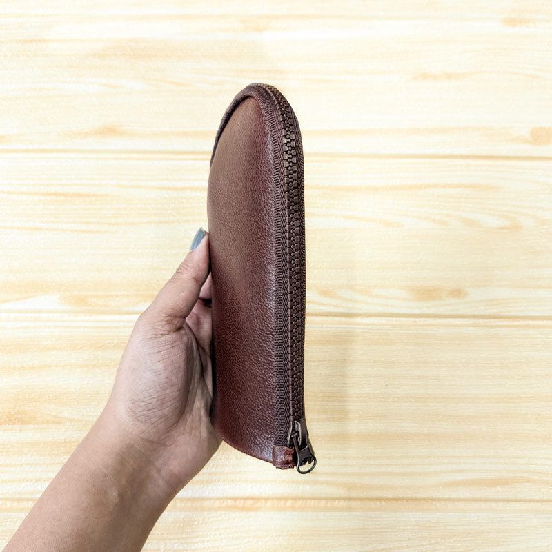 Colour Block Pen Pouch - Cognac Brown - The Black Canvas