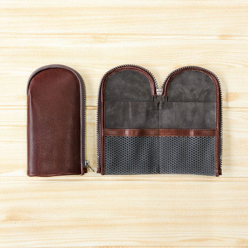 Colour Block Pen Pouch - Cognac Brown - The Black Canvas