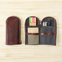 Colour Block Pen Pouch - Cognac Brown - The Black Canvas