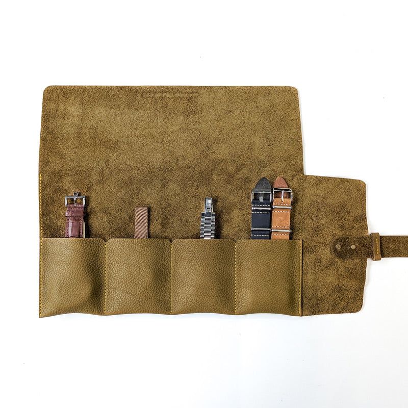 Leather Watch Roll - Large / Dijon - The Black Canvas