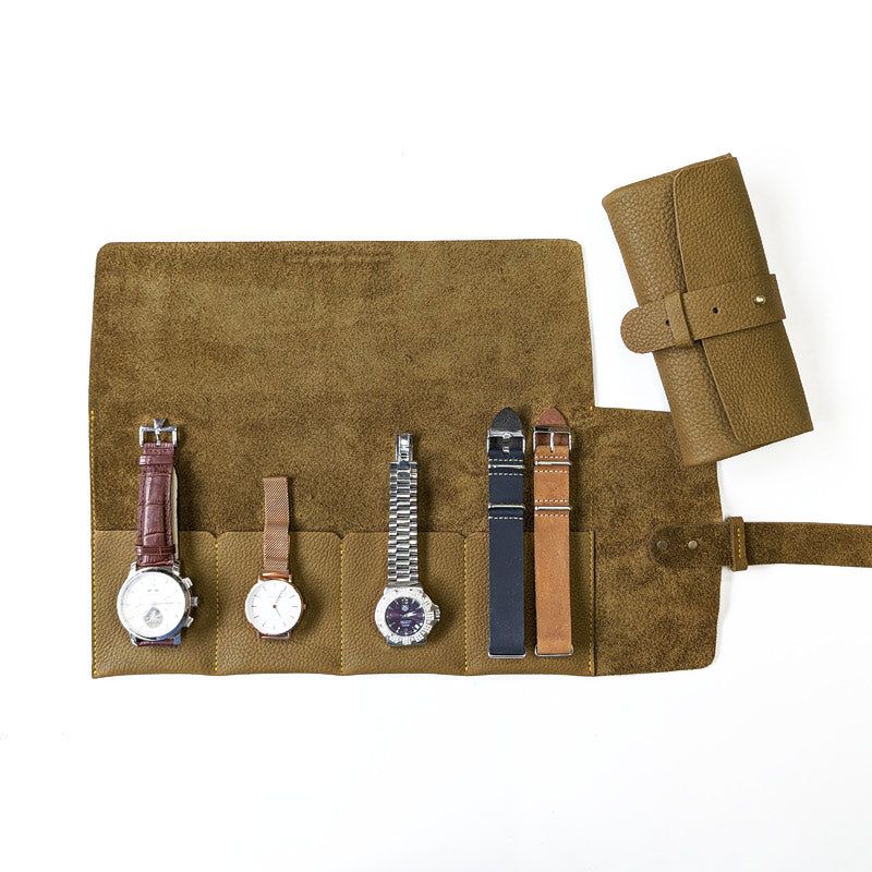 Leather Watch Roll - Large / Dijon - The Black Canvas