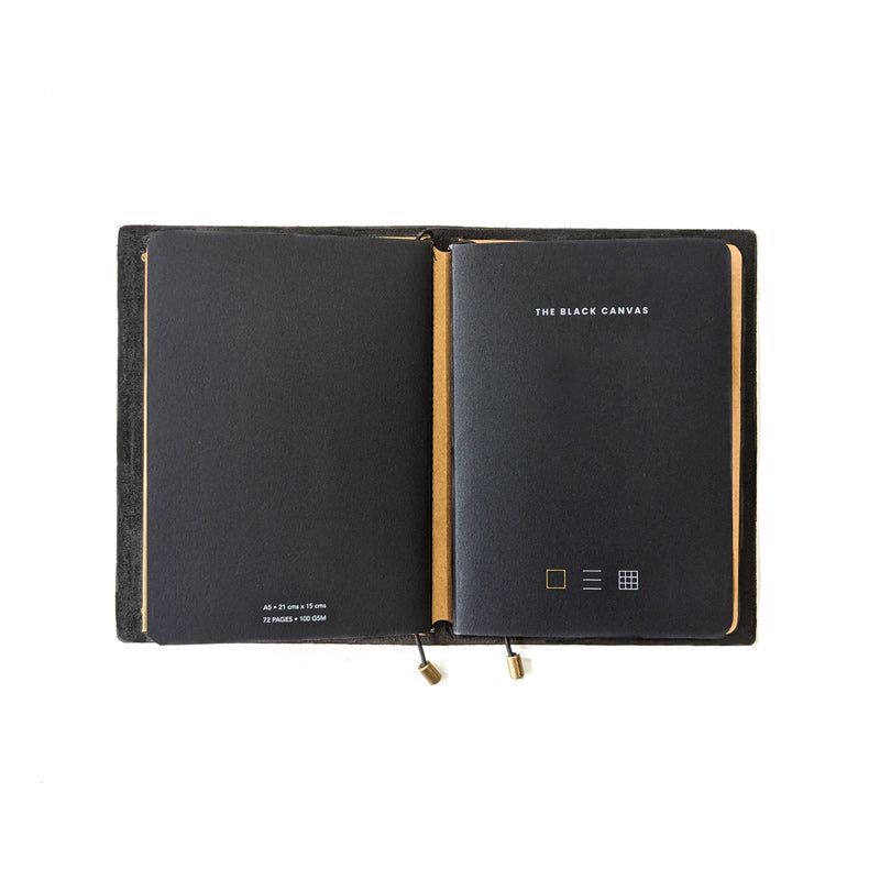 Black w/ Waffle Pocket TBC Travellers Journal | A5 - The Black Canvas
