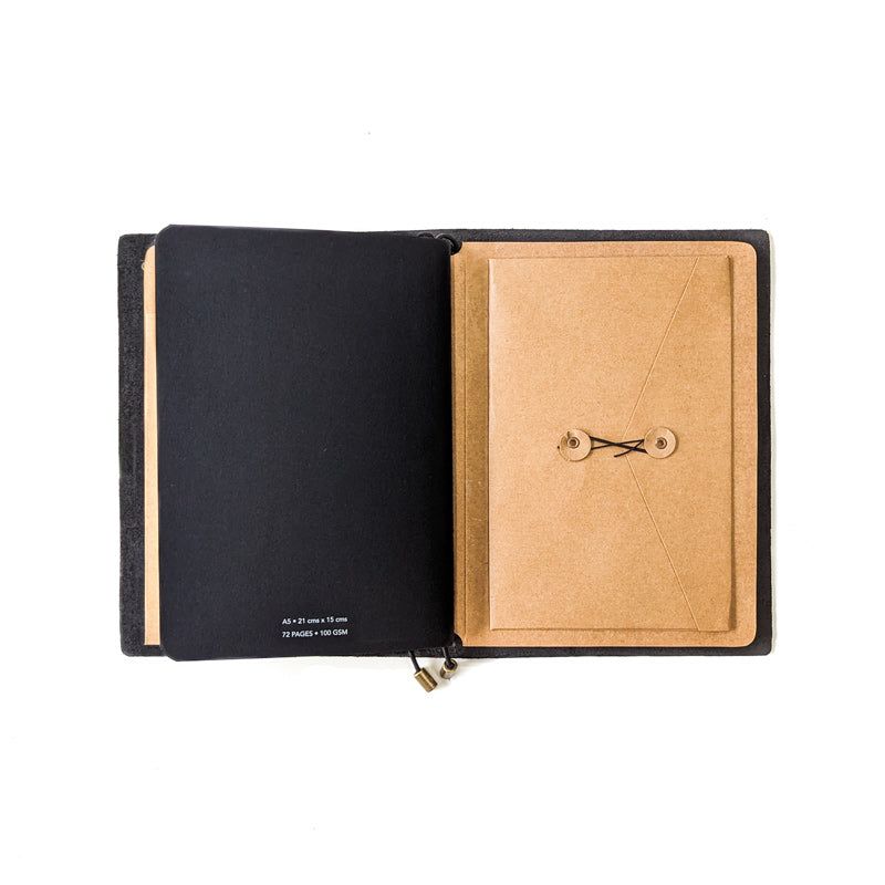 Black w/ Waffle Pocket TBC Travellers Journal | A5 - The Black Canvas