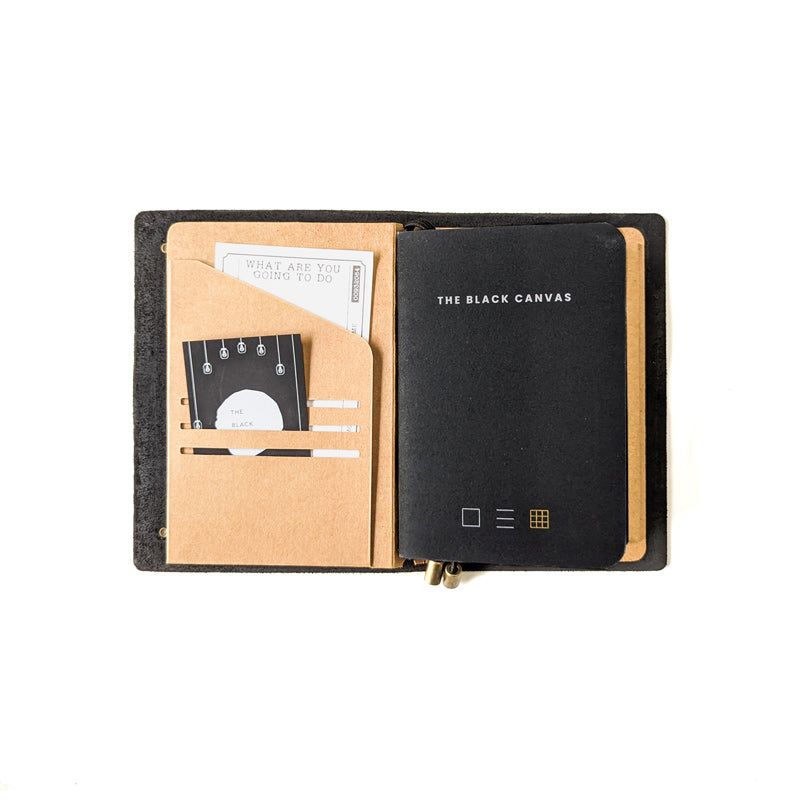 Black w/ Waffle Pocket TBC Travellers Journal | A6 - The Black Canvas