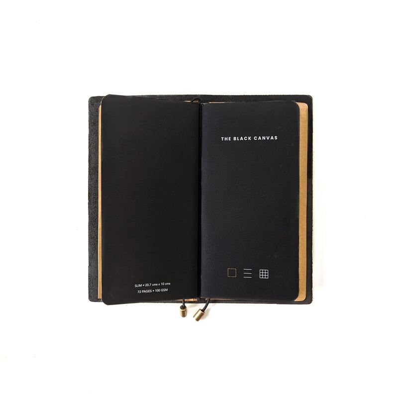 Black w/ Waffle Pocket TBC Travellers Journal | Slim - The Black Canvas