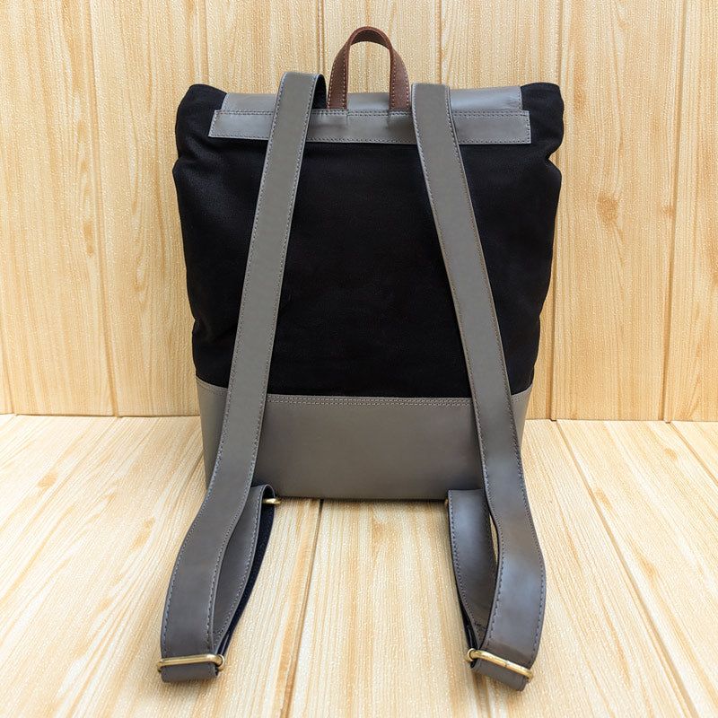Leather & Canvas Travel Backpack - Grey & Black - The Black Canvas