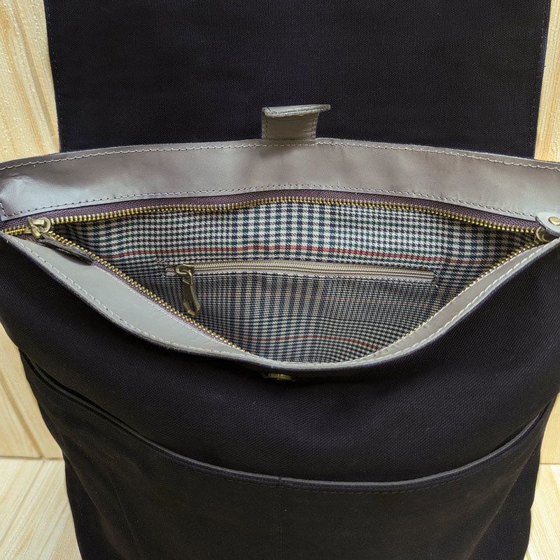 Leather & Canvas Travel Backpack - Grey & Black - The Black Canvas