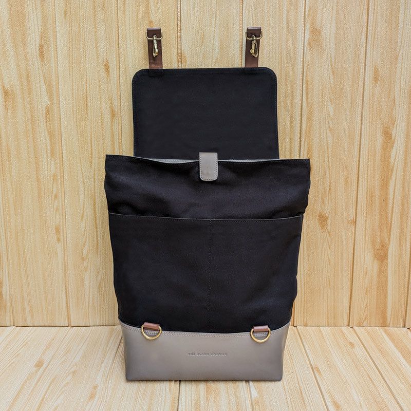 Leather & Canvas Travel Backpack - Grey & Black - The Black Canvas