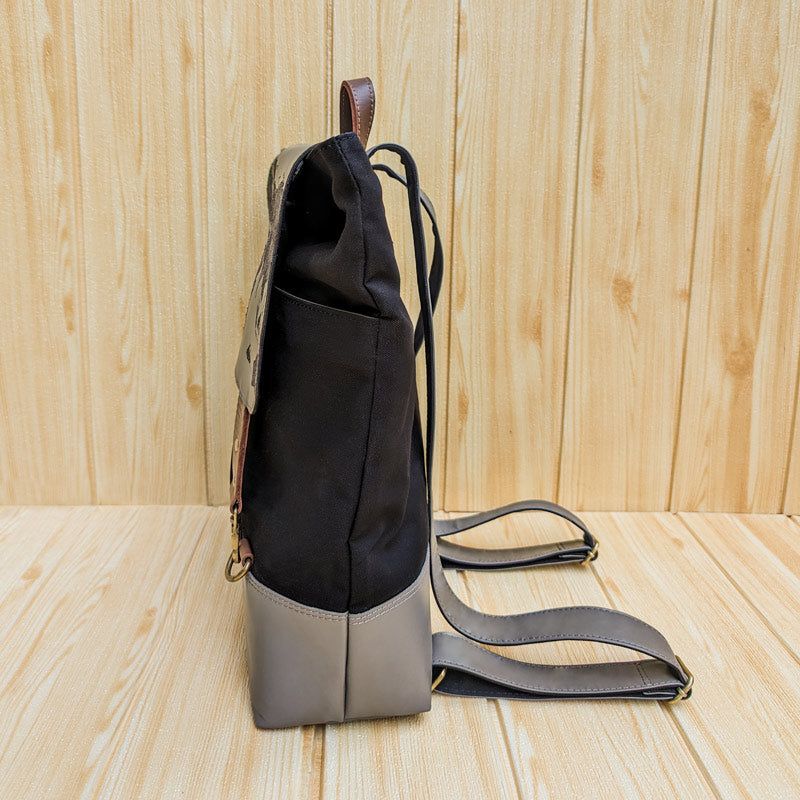 Leather & Canvas Travel Backpack - Grey & Black - The Black Canvas