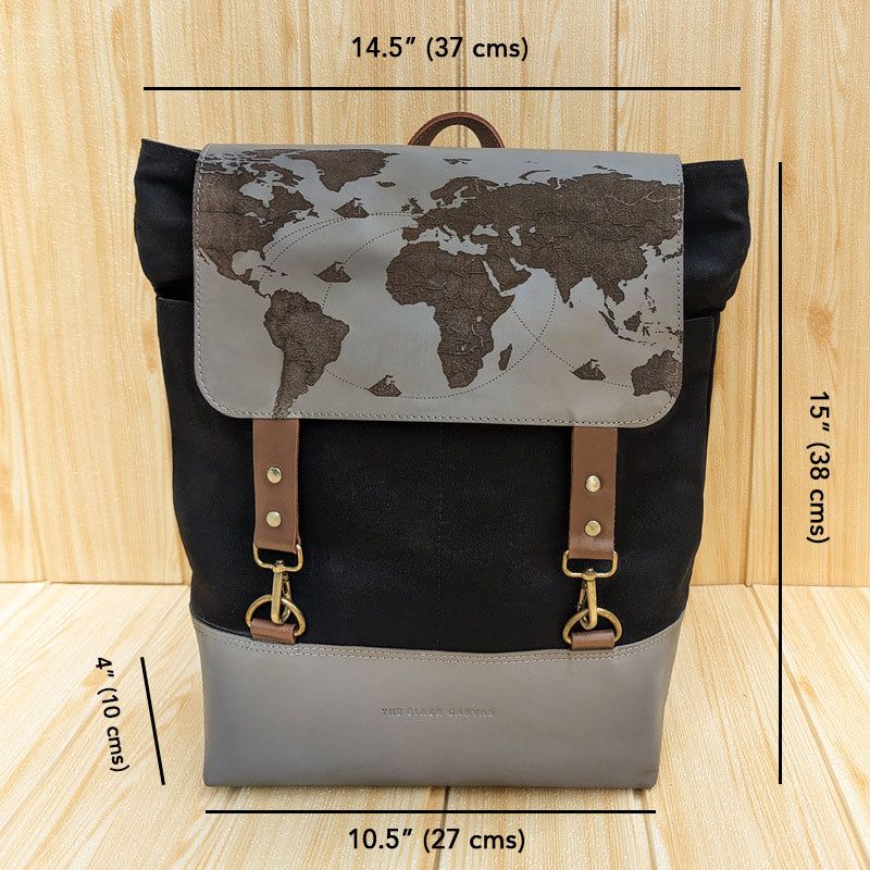 Leather & Canvas Travel Backpack - Grey & Black - The Black Canvas
