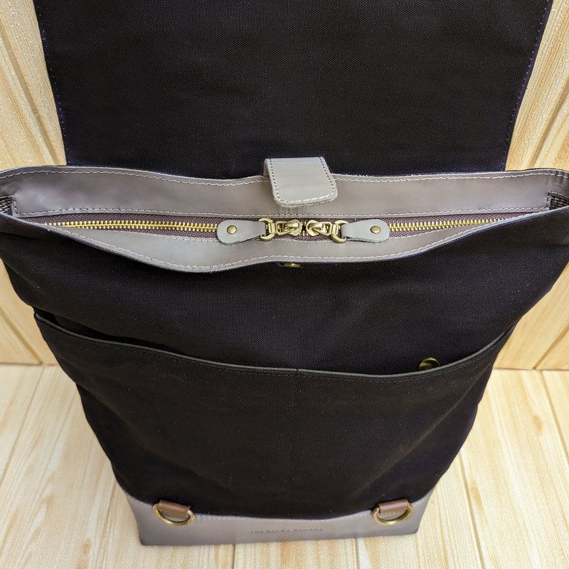 Leather & Canvas Travel Backpack - Grey & Black - The Black Canvas