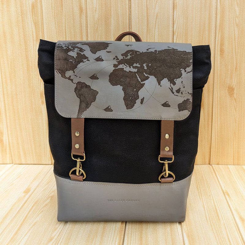 Leather & Canvas Travel Backpack - Grey & Black - The Black Canvas