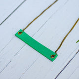 Leaf green minimalist rectangular leather neck piece with antique chain