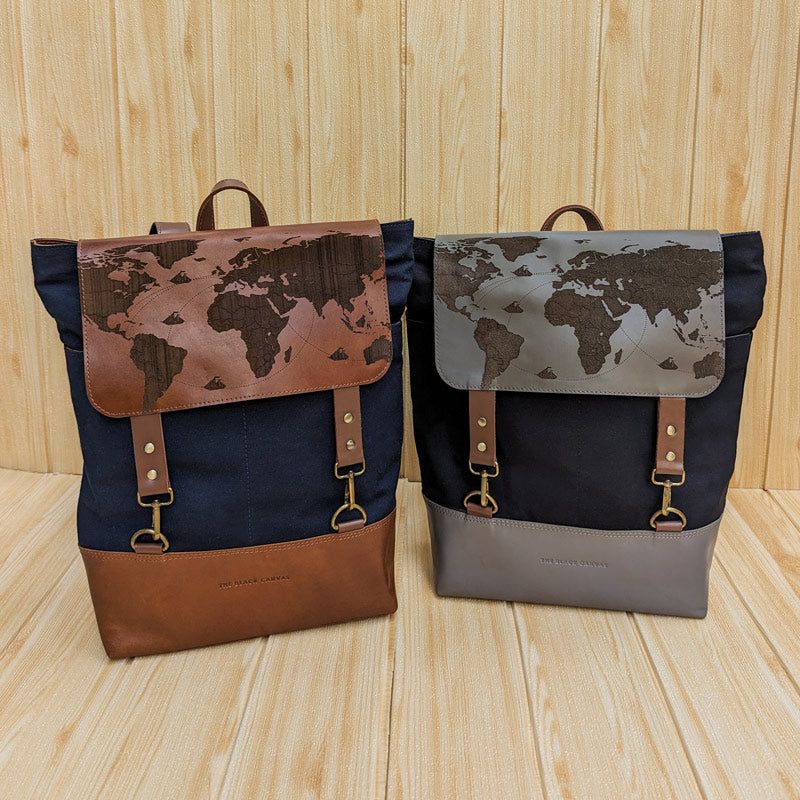 Leather & Canvas Travel Backpack - Grey & Black - The Black Canvas