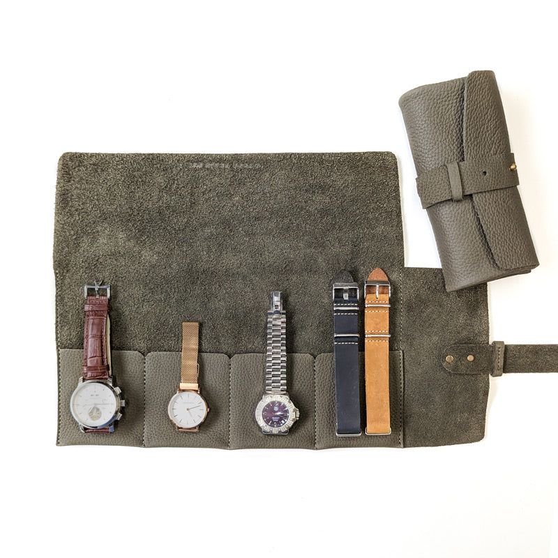 Leather Watch Roll - Large / Matcha Green - The Black Canvas