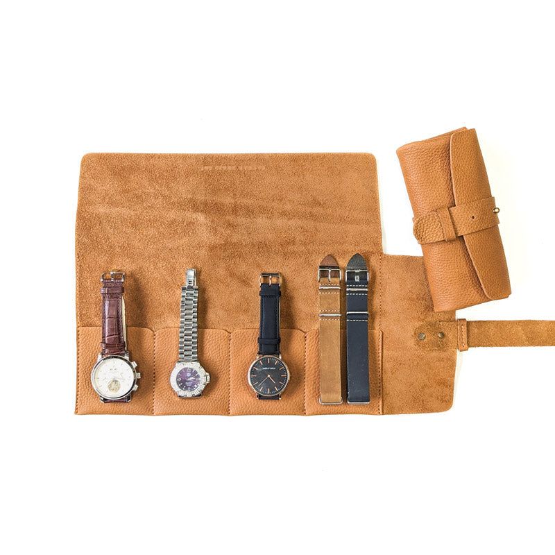 Leather Watch Roll - Large / Windsor Tan - The Black Canvas